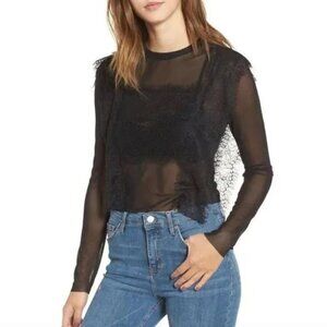 Mimi Chica Sheer Mesh Lace Long Sleeve Ruffle Festival Top Size Medium